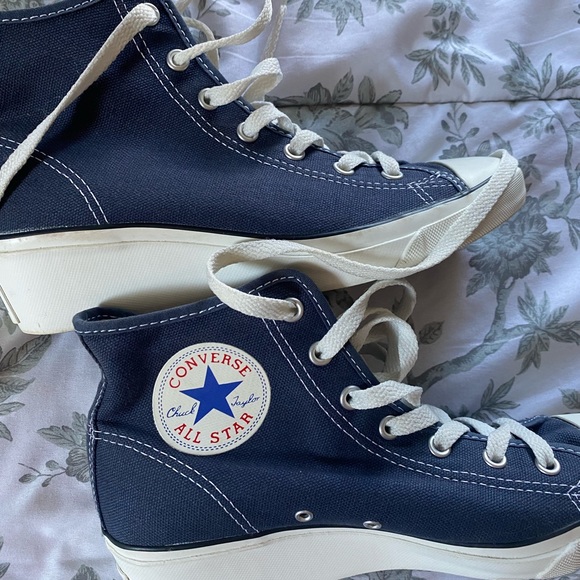 Converse All-Star Womans Blue , Size 7 blue with white wedges - Picture 3 of 11